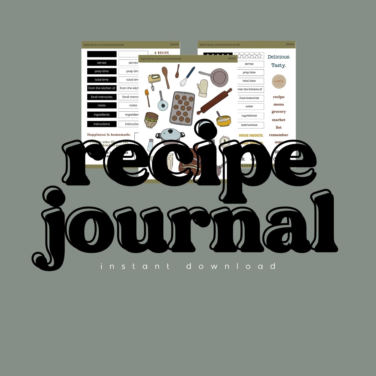Recipe Journal Digital Sticker Sheet Bundle